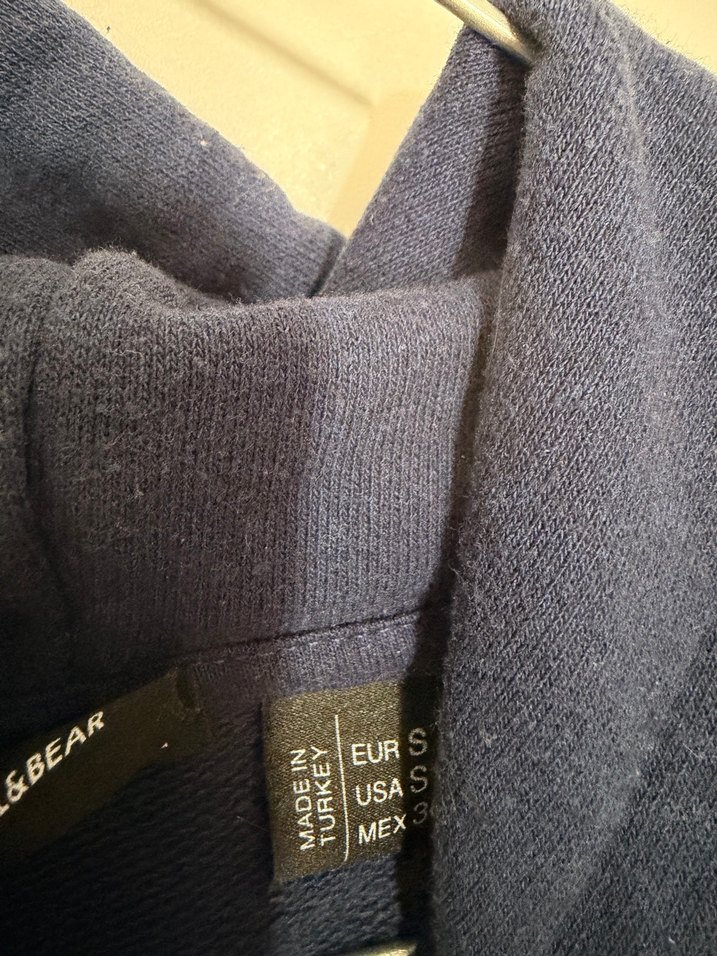 Pull&Bear Erkek Lacivert Kapüşonlu Kısa Kollu Sweatshirt - Görsel 4