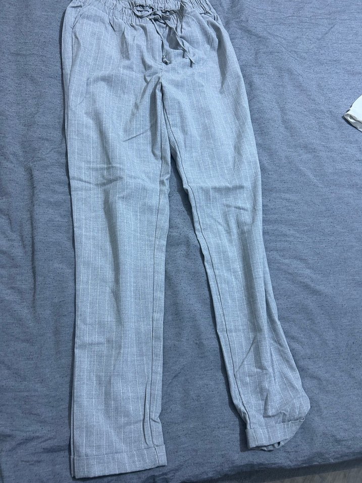 Gri Keten Kadın Rahat Pantolon - Görsel 2