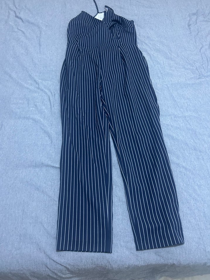 Lacivert Çizgili Kadın Denim Pantolon - Görsel 2