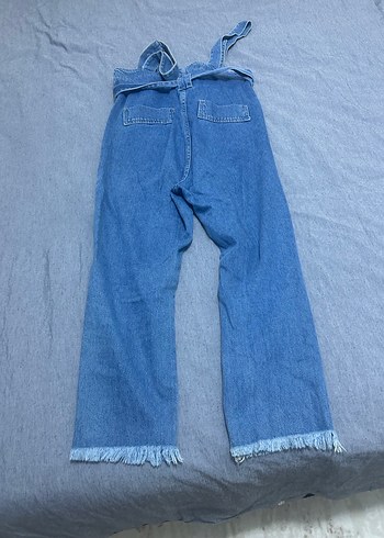 Kızlar için Gri Kemerli Denim Tulum - Görsel 2