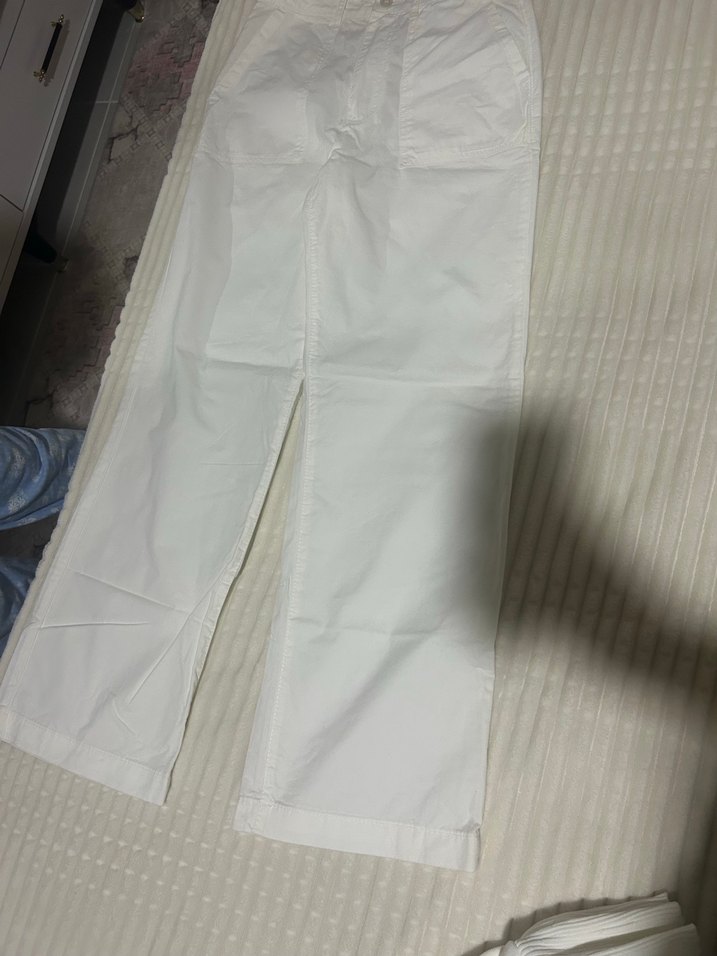 Beyaz Pamuklu Midi Kadın Kumaş Pantolon - Görsel 2