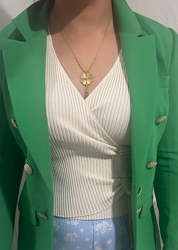 Düğmeli Yeşil Kadın Blazer Ceket - Görsel 2