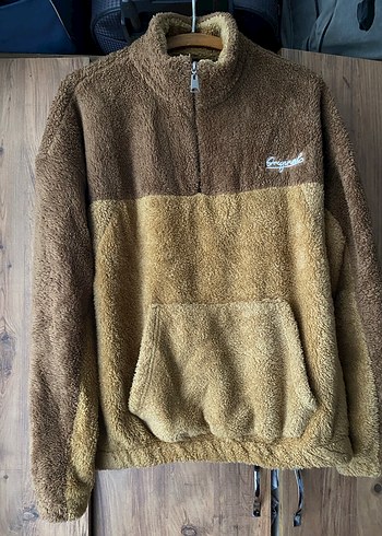 Erkek Kahverengi Fermuarlı Sıcak Polar Sweatshirt