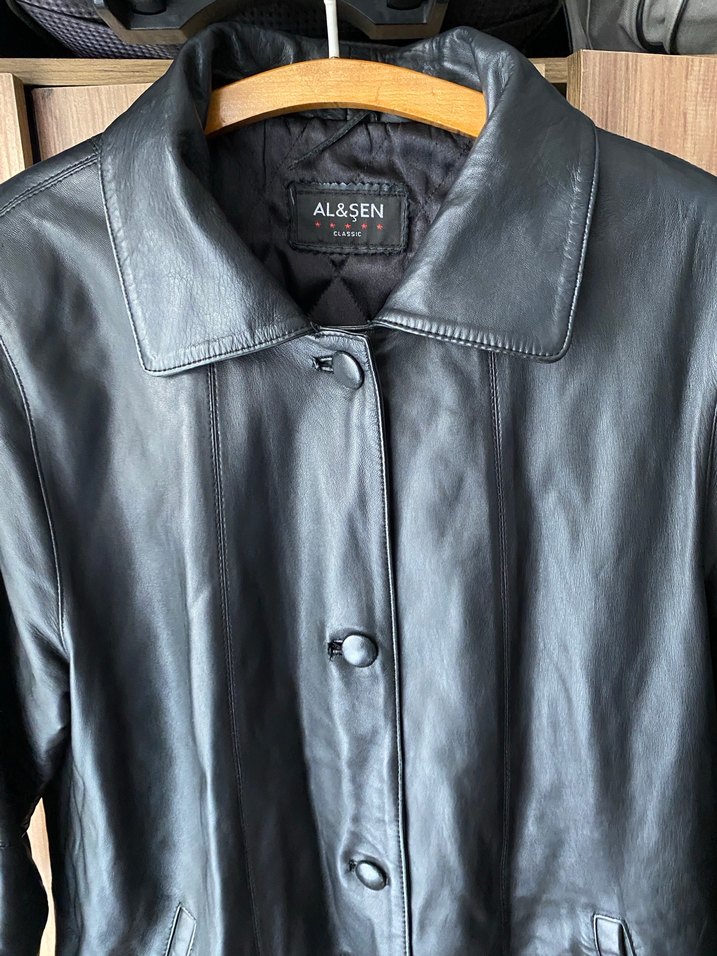 Düğmeli Siyah Deri Kadın Ceket - Görsel 2