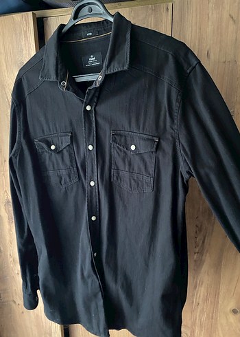 Mavi Siyah Erkek Denim Gömlek Uzun Kollu - Görsel 3