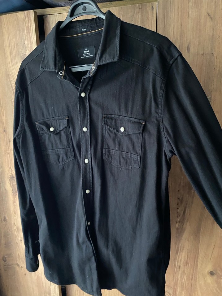 Mavi Siyah Erkek Denim Gömlek Uzun Kollu - Görsel 3