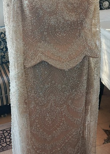 Bej Uzun Kollu V Yaka Drape Abiye - Görsel 3