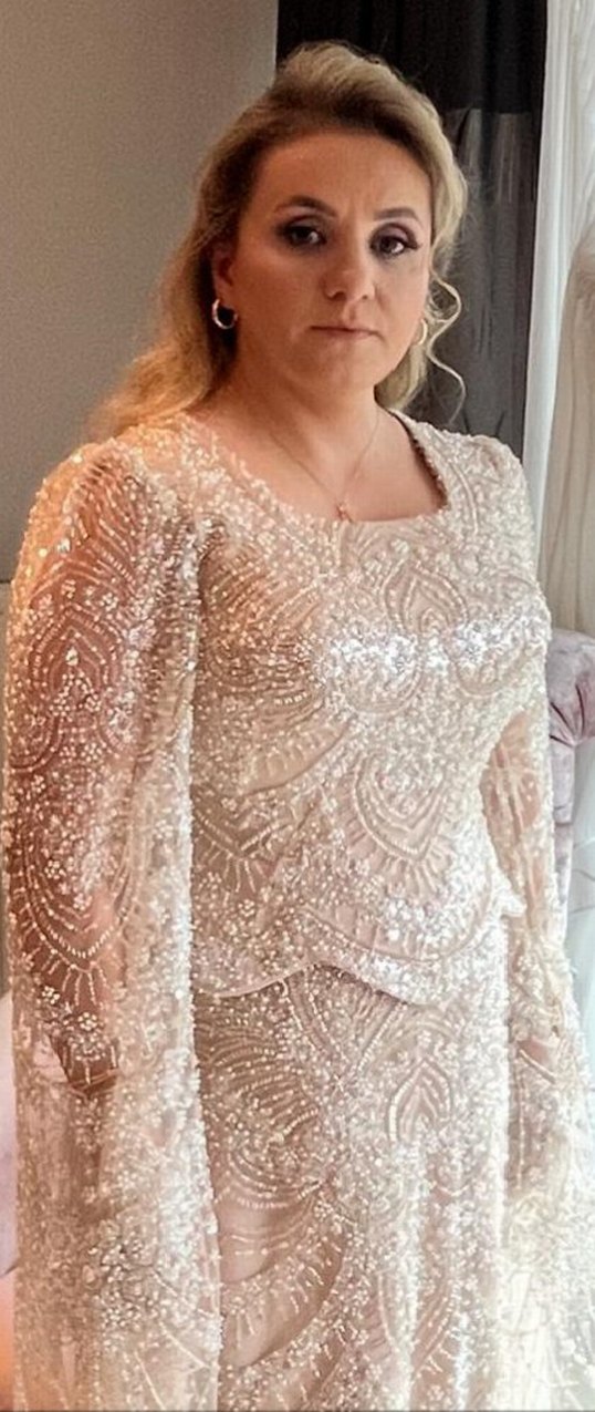 Bej Uzun Kollu V Yaka Drape Abiye - Görsel 2