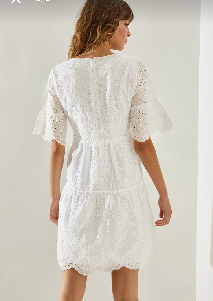 Dantel Detaylı Beyaz Bohem Midi Elbise - Görsel 2