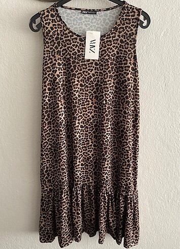 Leopar Kalın Askı Farbalı Elbise(S-M-L-XL)