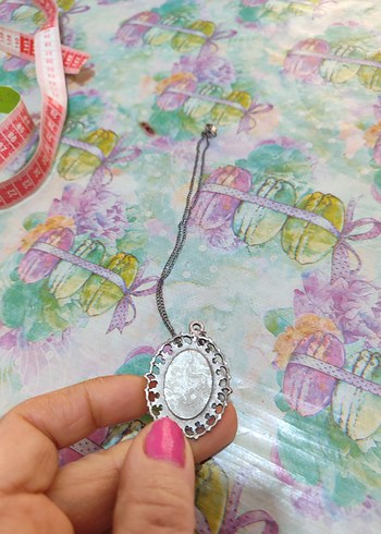 Turkuaz Nakışlı Dantel Bohem Kolye - Görsel 3