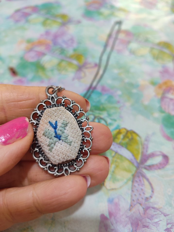 Turkuaz Nakışlı Dantel Bohem Kolye - Görsel 2