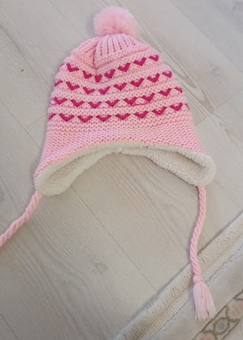 Renkli Nakışlı Pembe Örgü Çocuk Bere