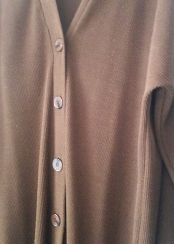 Düğmeli Kahverengi Uzun Kadın Hırka - Görsel 2