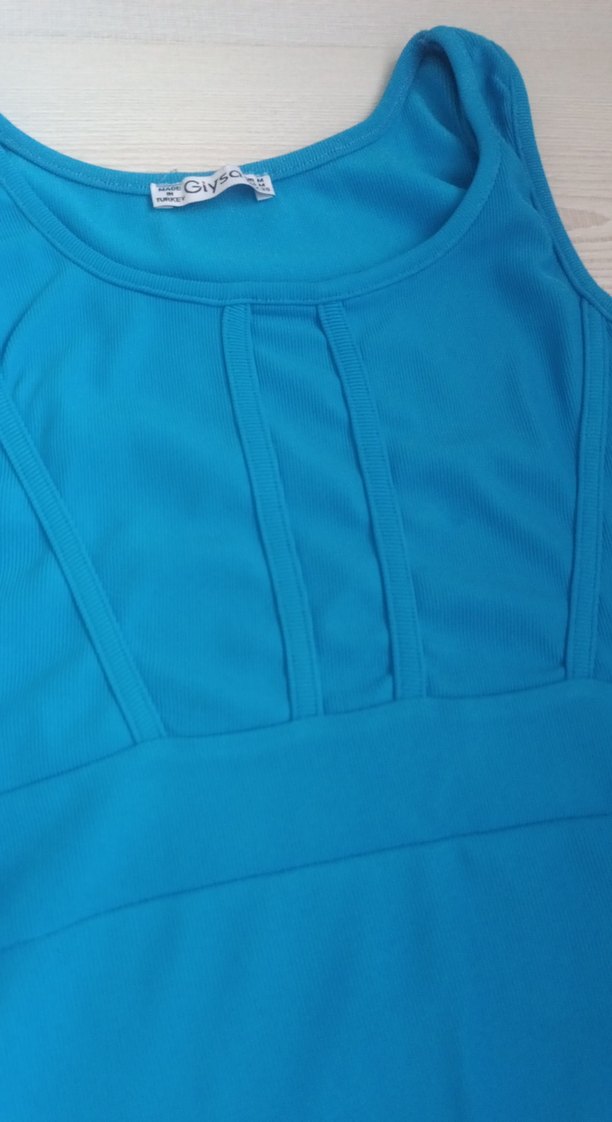 Mavi V Yakalı Kolsuz Kalem Elbise - Görsel 2