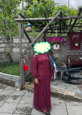 Bordo  Uzun Kollu Kadın Kınalık Elbise - Görsel 2