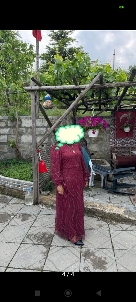 Bordo  Uzun Kollu Kadın Kınalık Elbise - Görsel 2