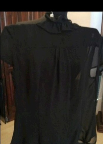 Massimo Dutti Siyah Fırfırlı Kısa Kollu Gömlek