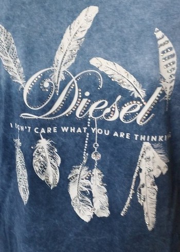 Diesel Mavi Baskılı Kısa Kollu Denim Tişört