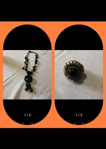 Kısa Siyah Akik Vintage Kolye ve büyük yüzük