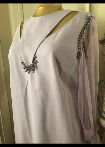 Lila  Uzun swarovski detaylı Abiye Elbise - Görsel 6