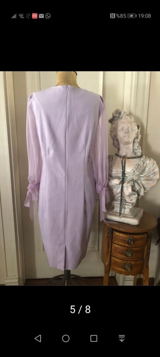 Lila  Uzun swarovski detaylı Abiye Elbise - Görsel 5