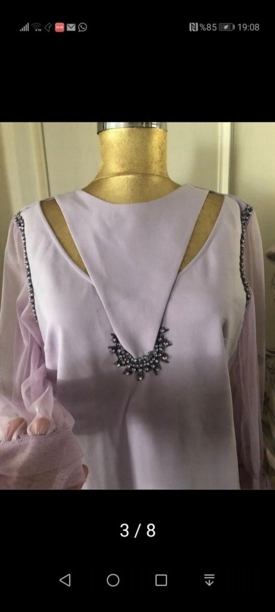 Lila  Uzun swarovski detaylı Abiye Elbise - Görsel 3