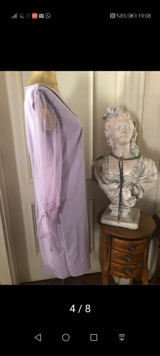 Lila  Uzun swarovski detaylı Abiye Elbise - Görsel 4