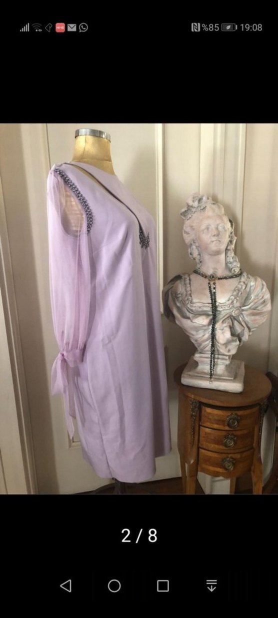 Lila  Uzun swarovski detaylı Abiye Elbise - Görsel 2