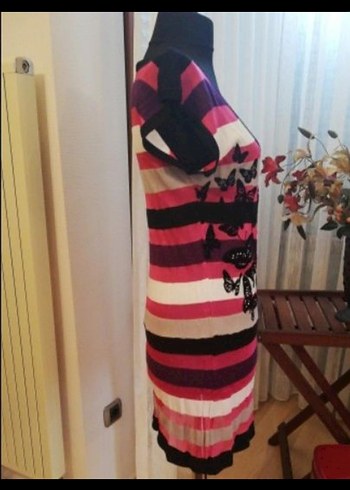 Bohem Kelebek Desenli V Yaka Triko Elbise - Görsel 3