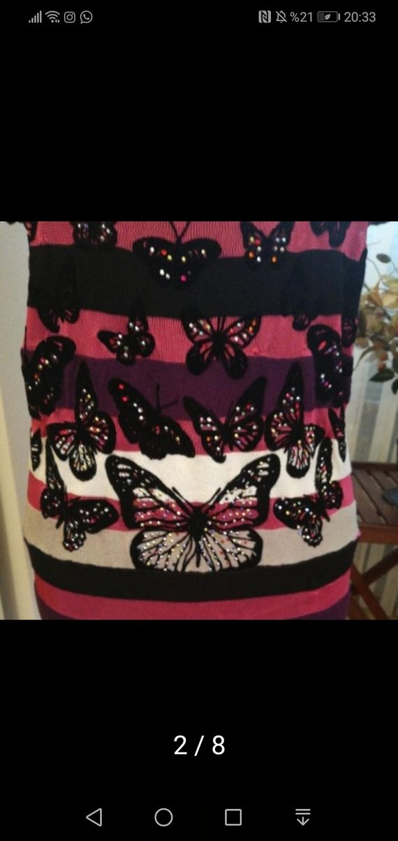 Bohem Kelebek Desenli V Yaka Triko Elbise - Görsel 2