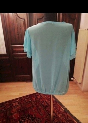 Turkuaz Mini Kadın Bluz, Fırfırlı, Kısa Kollu - Görsel 2