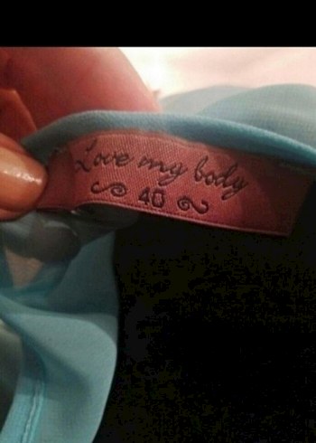 Turkuaz Mini Kadın Bluz, Fırfırlı, Kısa Kollu - Görsel 5