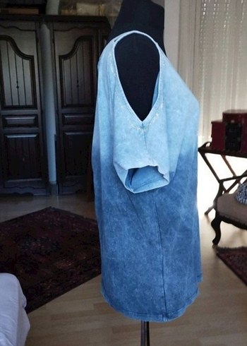 Gri Baskılı Kısa Kollu Denim Tişört - Görsel 4