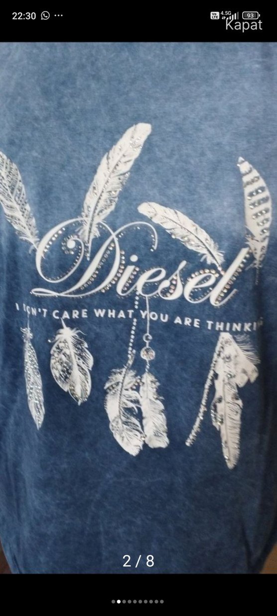 Gri Baskılı Kısa Kollu Denim Tişört - Görsel 2