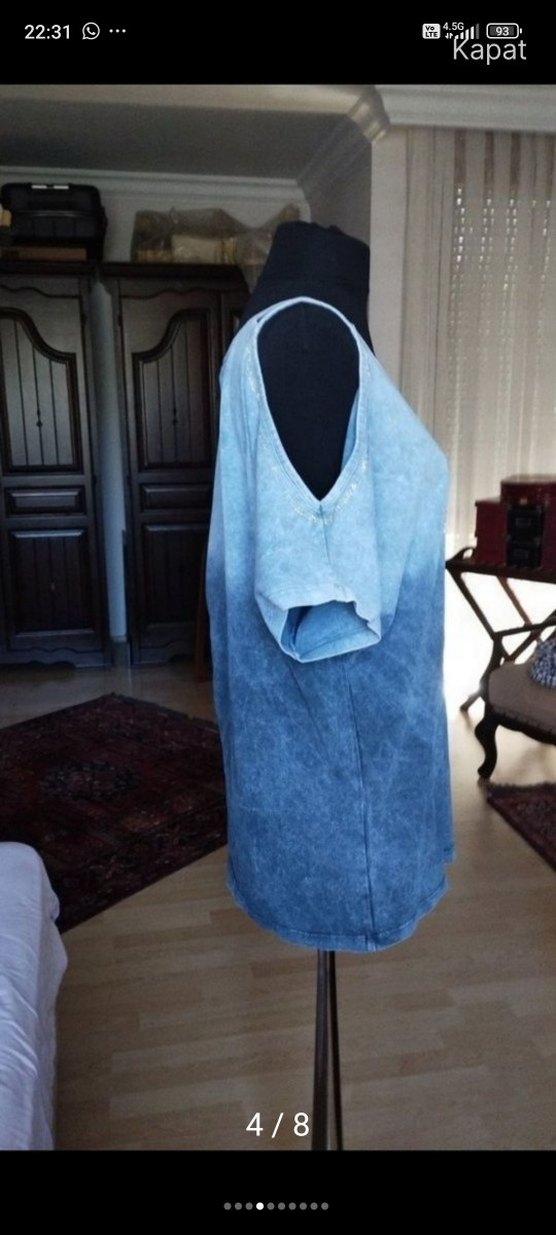 Gri Baskılı Kısa Kollu Denim Tişört - Görsel 4