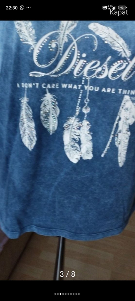 Gri Baskılı Kısa Kollu Denim Tişört - Görsel 3