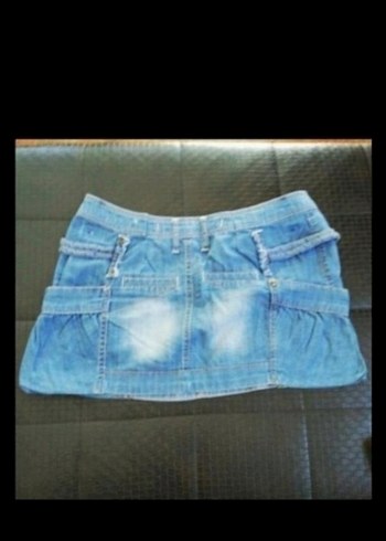 Zara Düğmeli Mavi Batik Desenli Mini Kot Etek