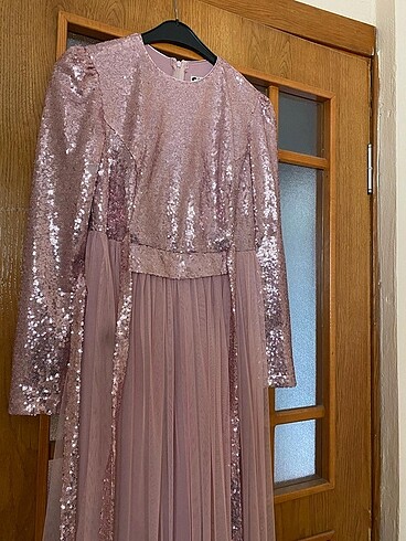 Pembe Payet Tül Abiye