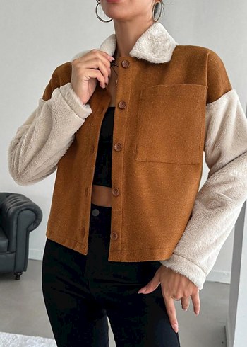 Diğer Kahverengi Peluş detaylı kaşe midi Ceket