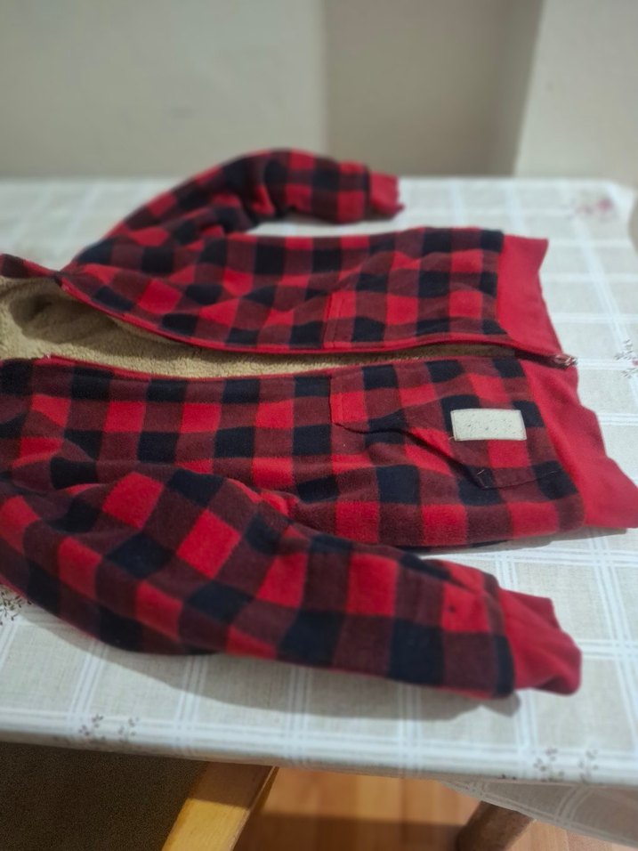 Düğmeli Kırmızı Ekose çocuk ceketi uniseks - Görsel 3