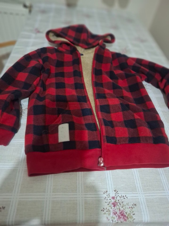 Düğmeli Kırmızı Ekose çocuk ceketi uniseks - Görsel 2