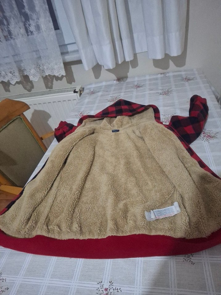 Düğmeli Kırmızı Ekose çocuk ceketi uniseks - Görsel 4