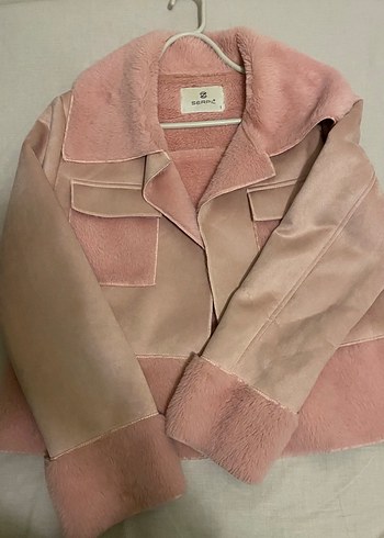 Pembe Süet Kadın Ceket, Kürklü, Midi Boy