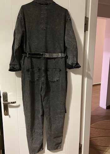 Kadın Gri Denim Uzun Tulum - Görsel 4