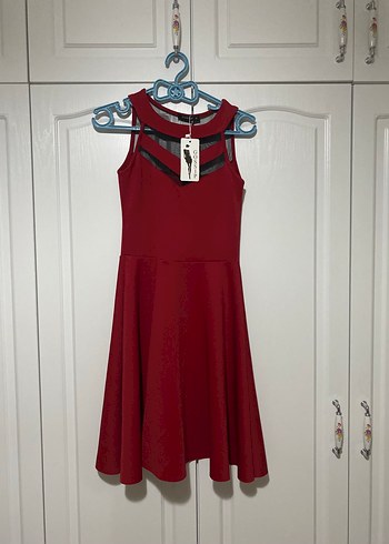 Diğer Bordo V Yaka Mini Elbise
