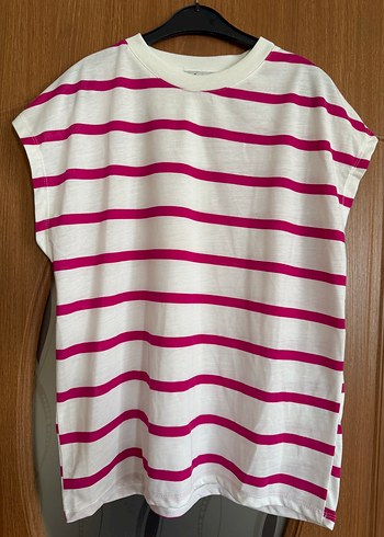 Fullamoda Pembe Çizgili T-shirt, Kolsuz, Salaş