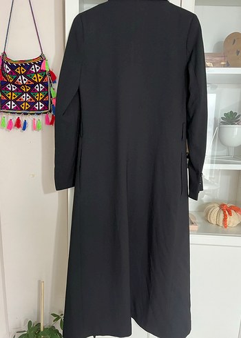 Uzun Siyah Kadın Ofis ceket - Görsel 4