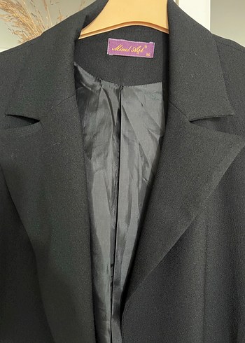 Uzun Siyah Kadın Ofis ceket - Görsel 2