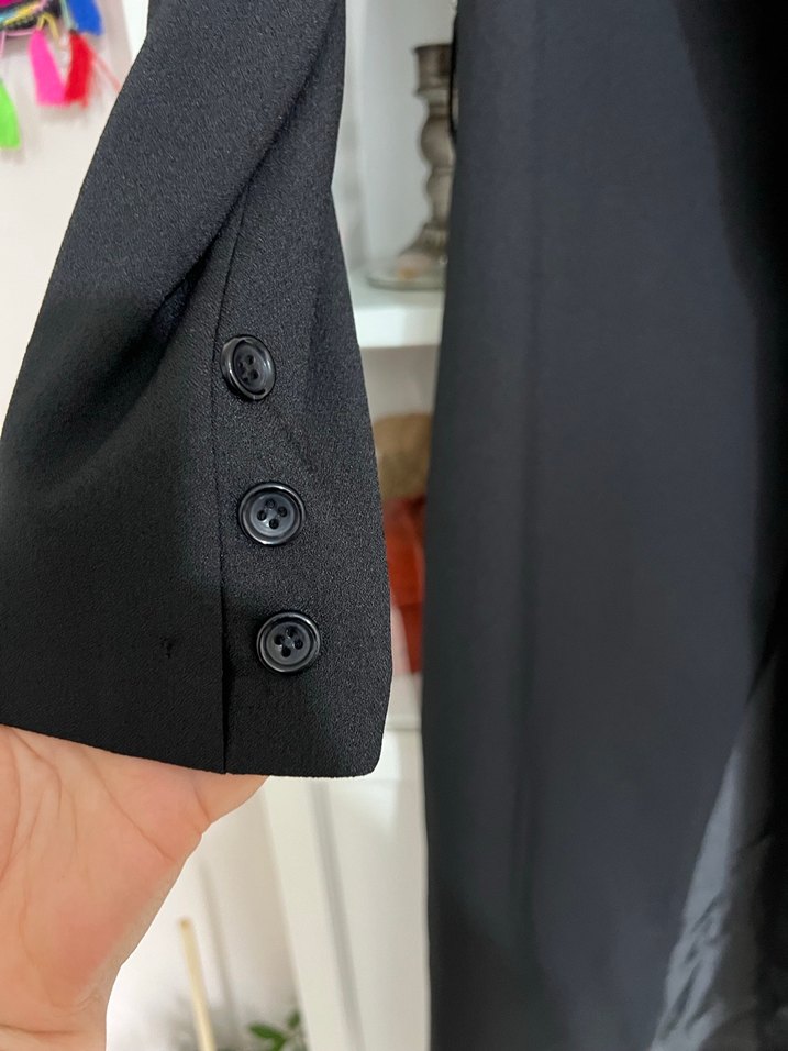 Uzun Siyah Kadın Ofis ceket - Görsel 3